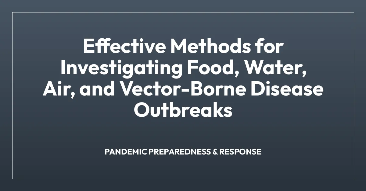 Effective Methods for Investigating Food, Water, Air, and Vector-Borne Disease Outbreaks